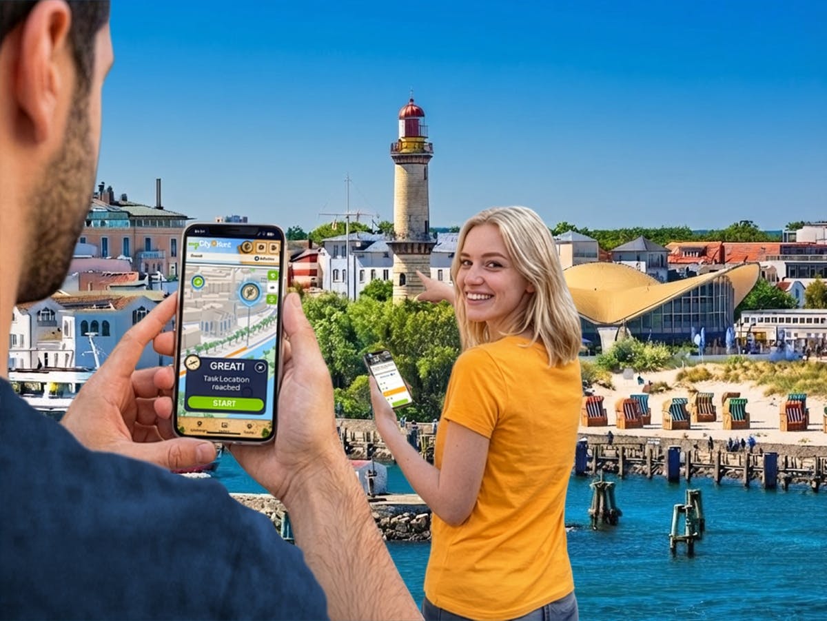 Búsqueda del tesoro digital autoguiada en Warnemünde