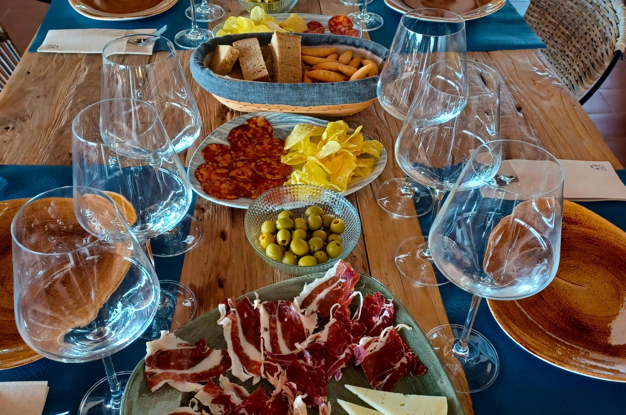 Winery morning in Andalusia with vines, wine and live guitar