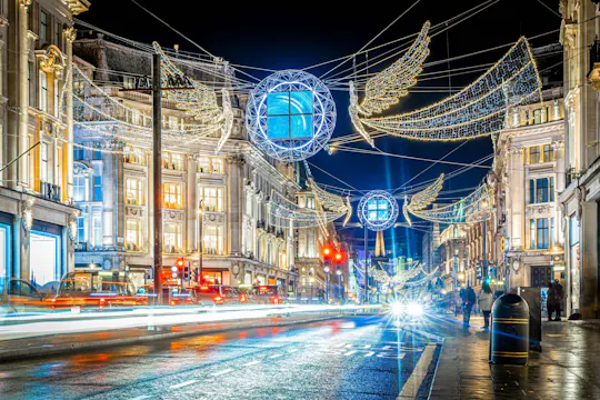 Passeio de autocarro descapotável pelas luzes de Natal de Londres e viagem de barco de ida