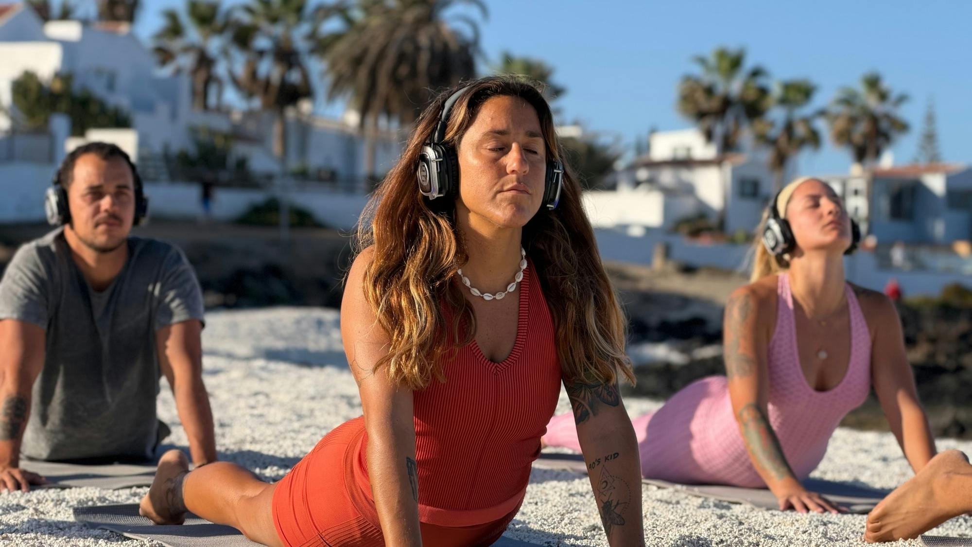 Sunrise silent yoga in Corralejo