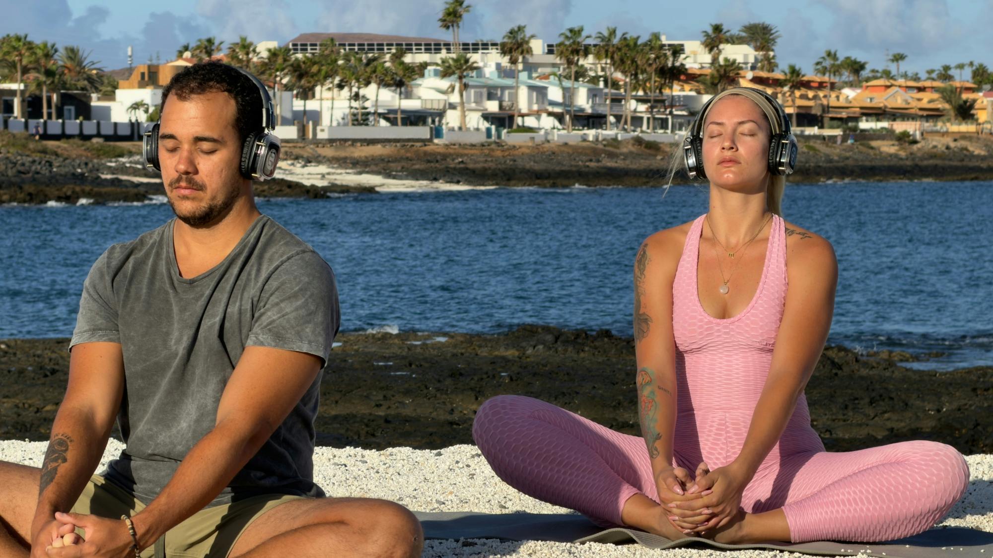 Sunrise silent yoga in Corralejo