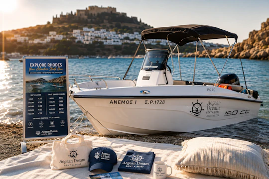 Rhodes coastline self-drive boat rental, no licence required