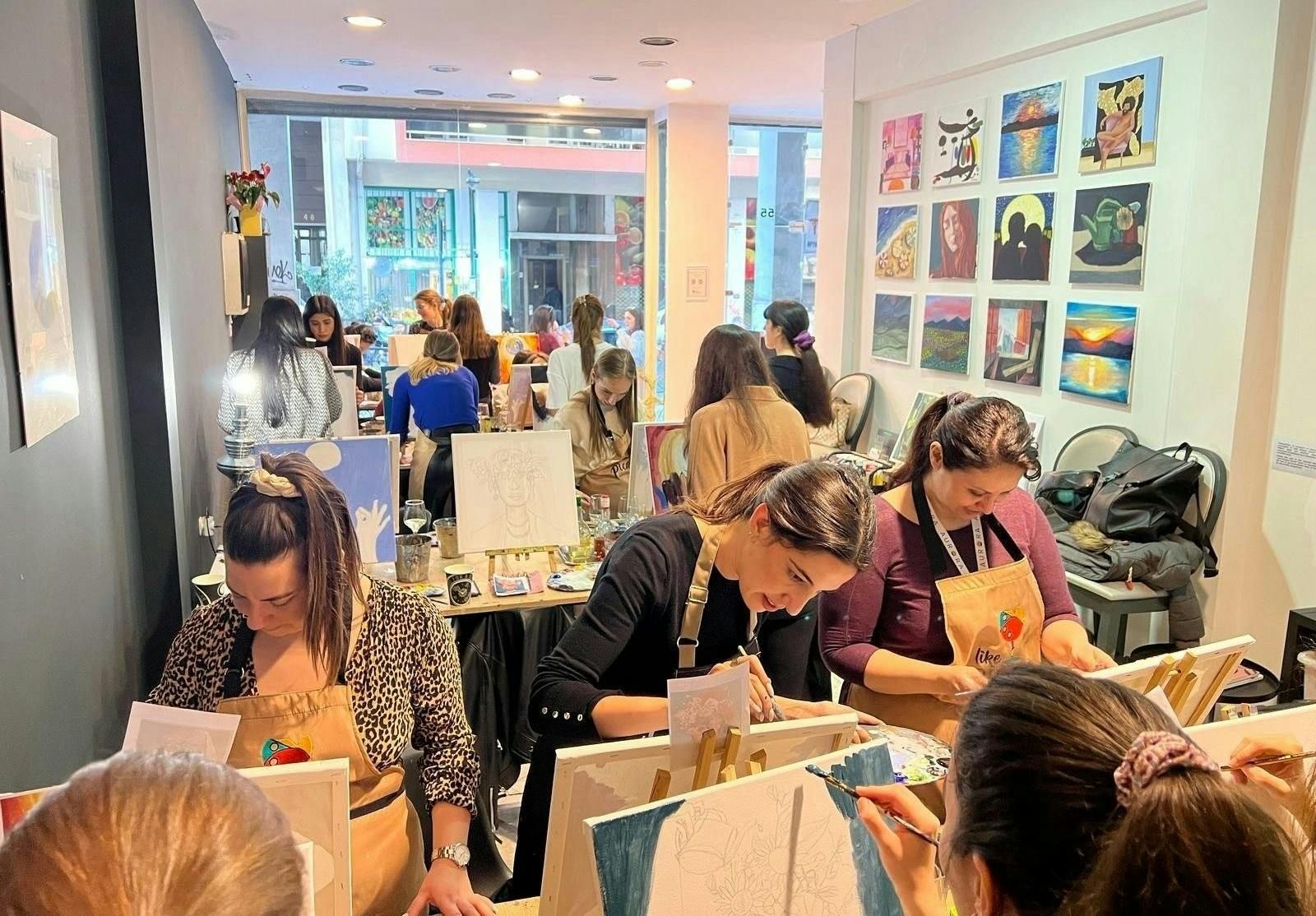 Workshop ‘Schilderen en een drankje’ onder begeleiding in het centrum van Athene