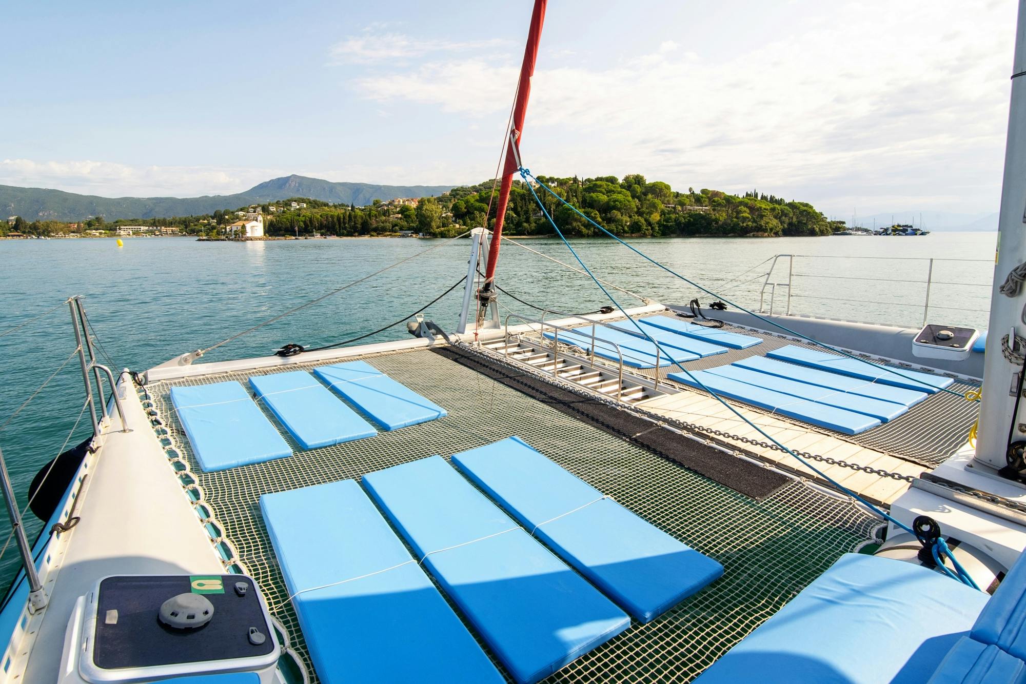 Corfu catamaran cruise with Greek lunch, drinks and optional transfers