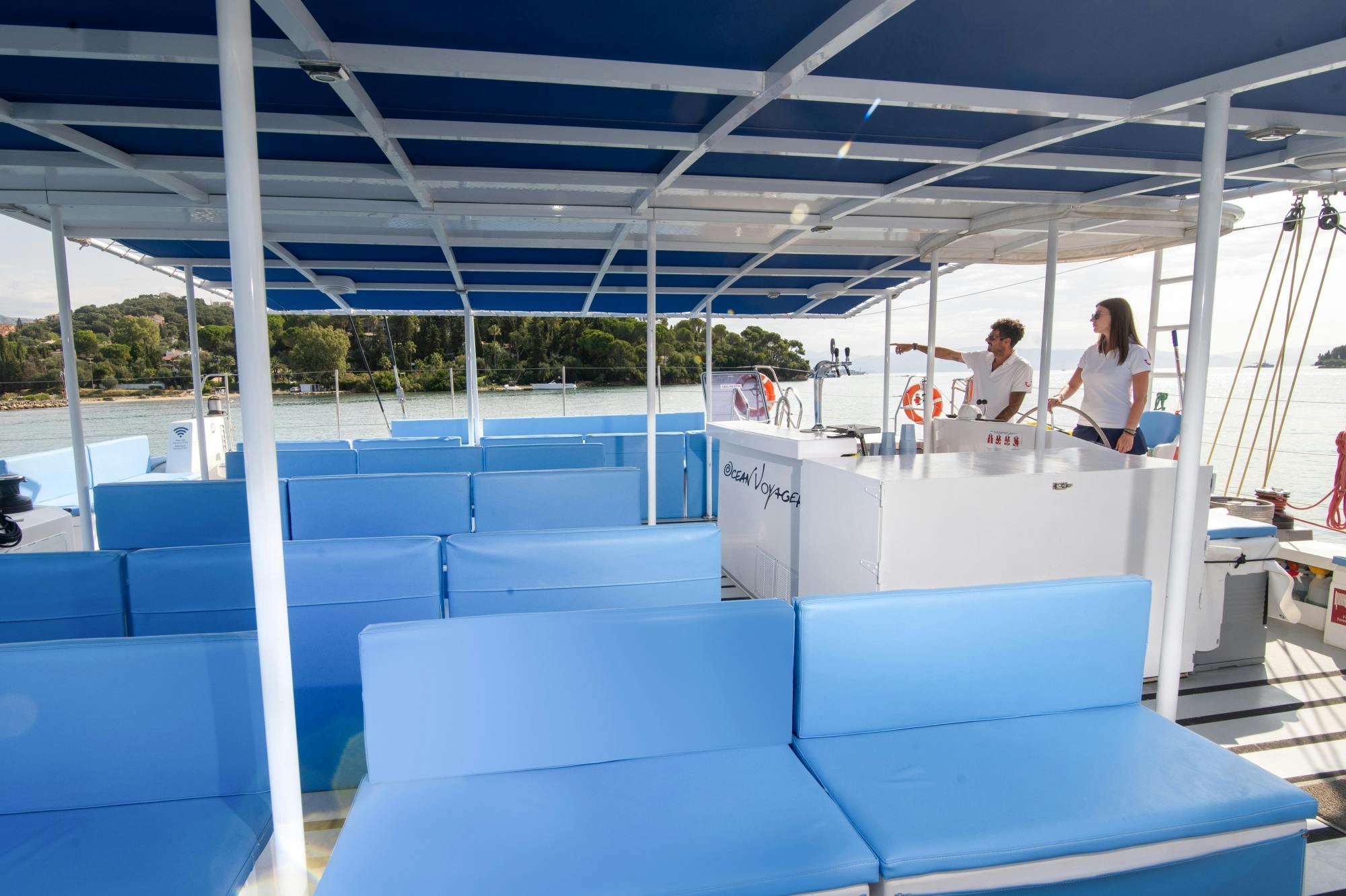 Corfu east coast catamaran cruise with drinks, meal and optional transfers