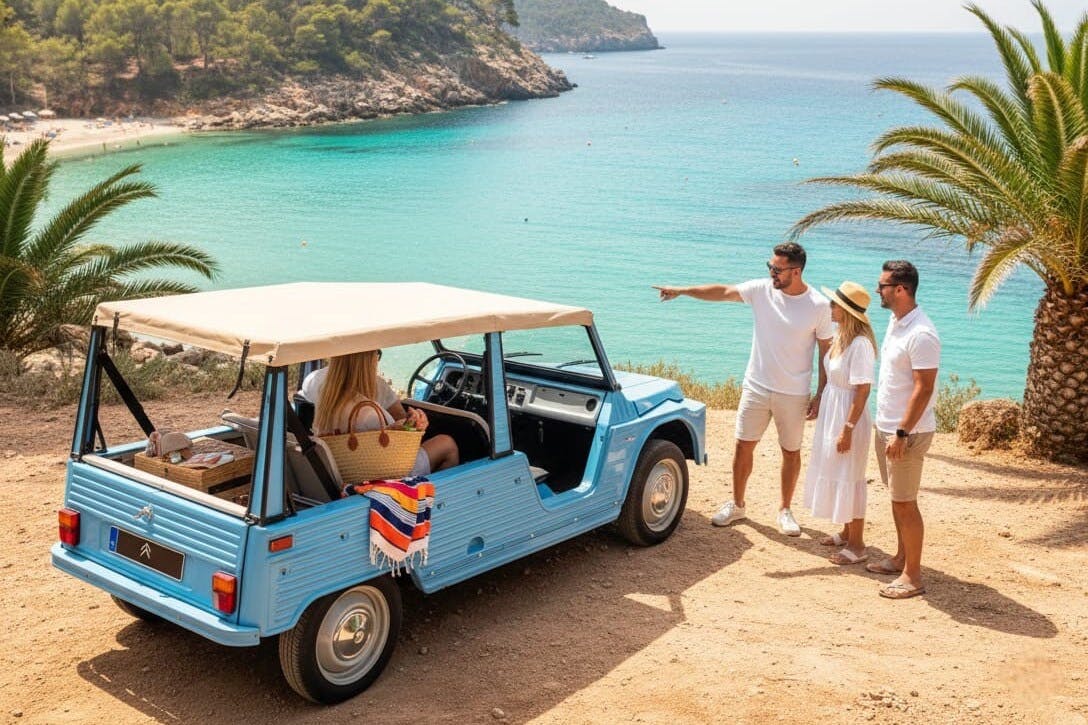 Ibiza Mehari open-top car experience from Playa den Bossa