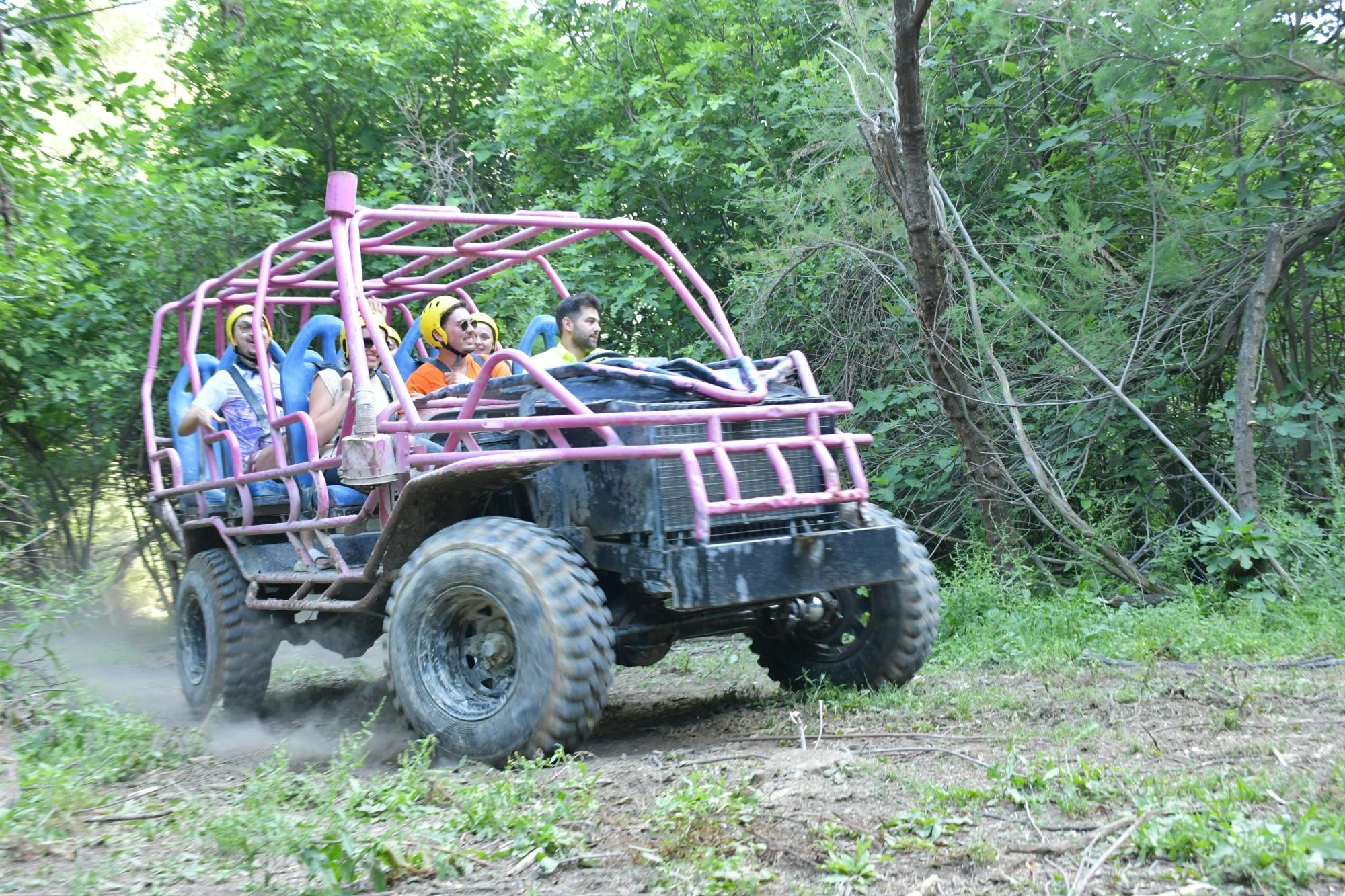 Monster buggy and truck, jet boat and zip-line tour with boat cruise and lunch