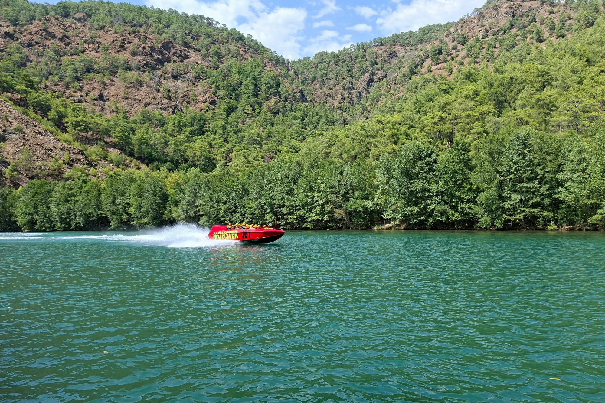Monster buggy and truck, jet boat and zip-line tour with boat cruise and lunch
