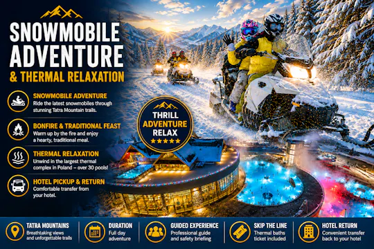 Excursión de un día en moto de nieve o quad con visita a las piscinas termales desde Zakopane