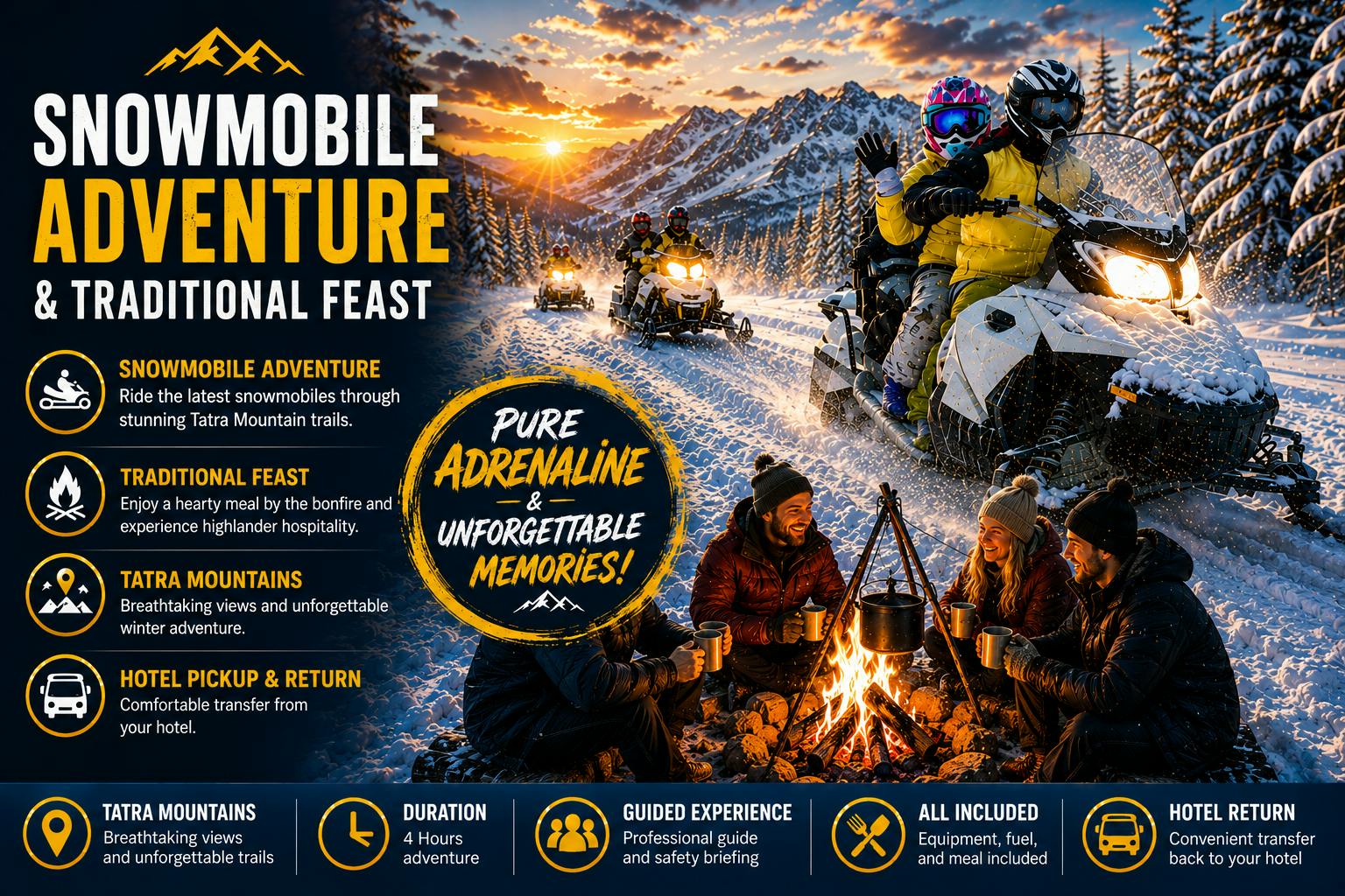 Motorschlitten oder Quad Tour mit Lagerfeuer und Transfer ab Zakopane