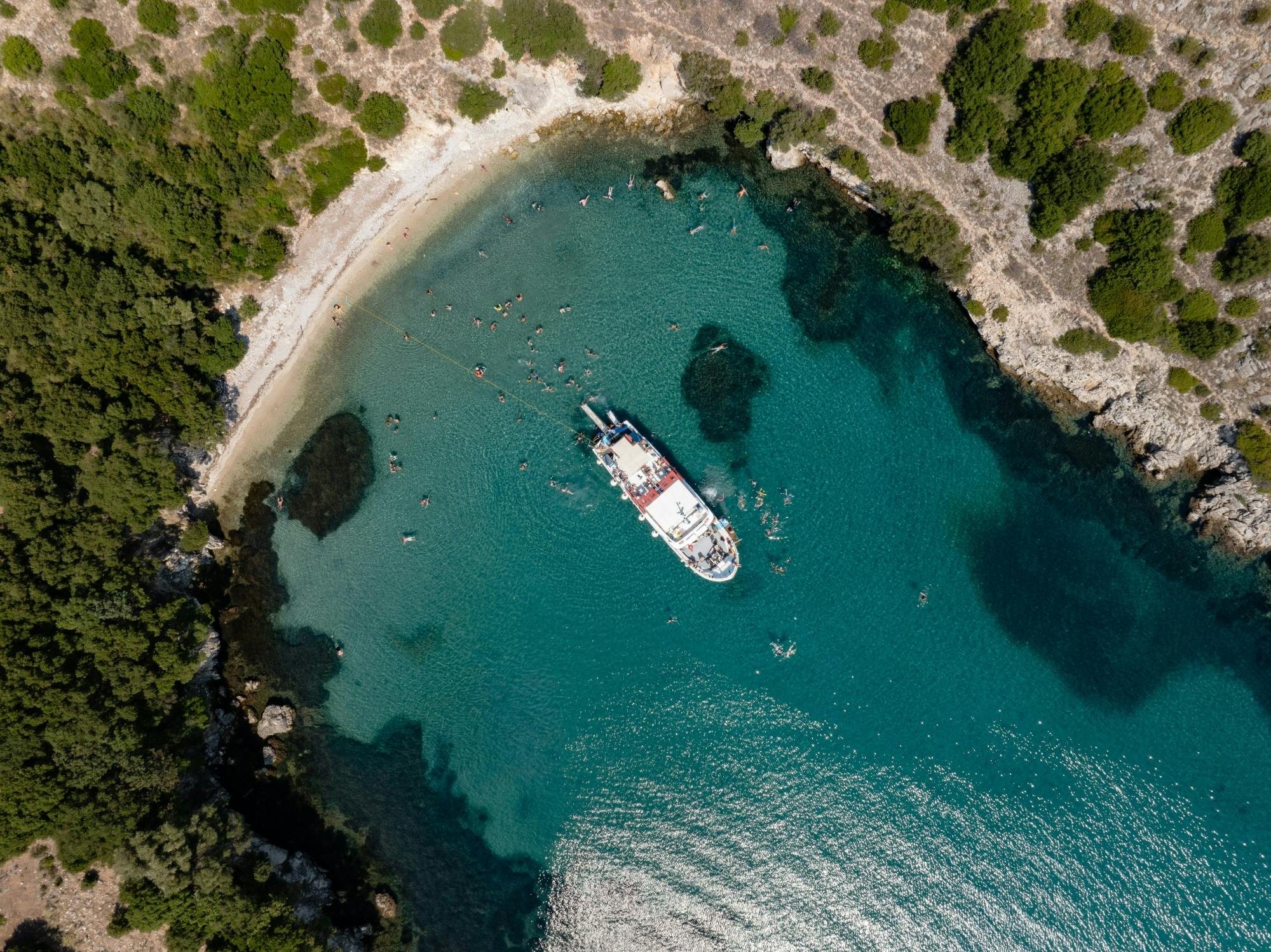 Boat trip from Corfu to Sivota with local lunch, Blue Lagoon and optional transfers