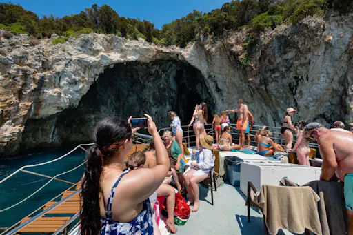 Boat trip from Corfu to Sivota with local lunch, Blue Lagoon and optional transfers