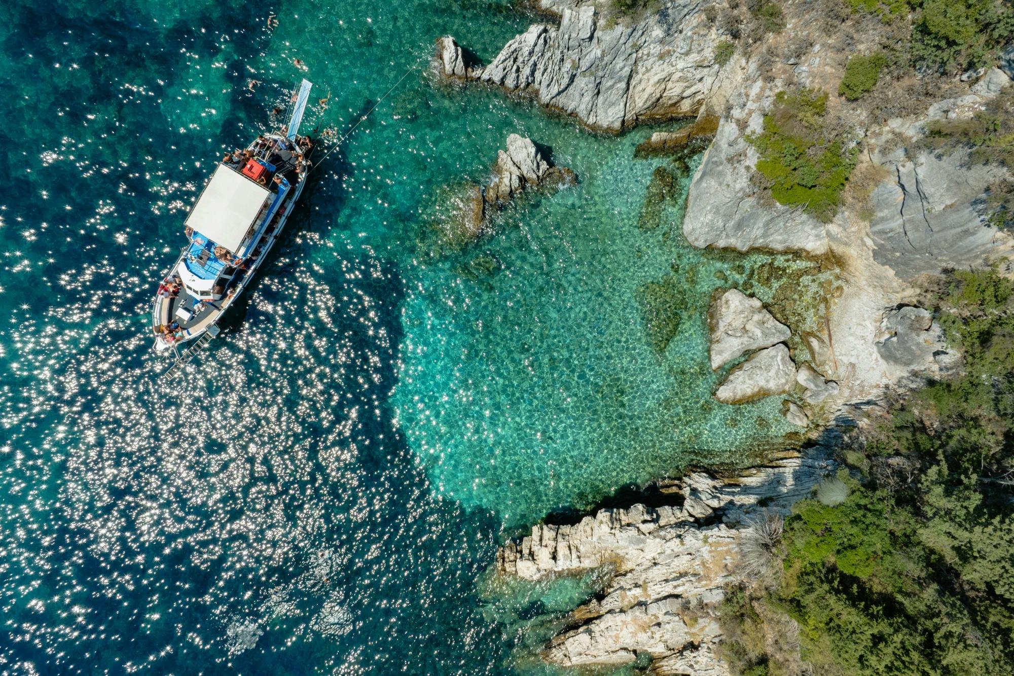 Corfu Blue Caves cruise with swim stops, lunch and optional transfers