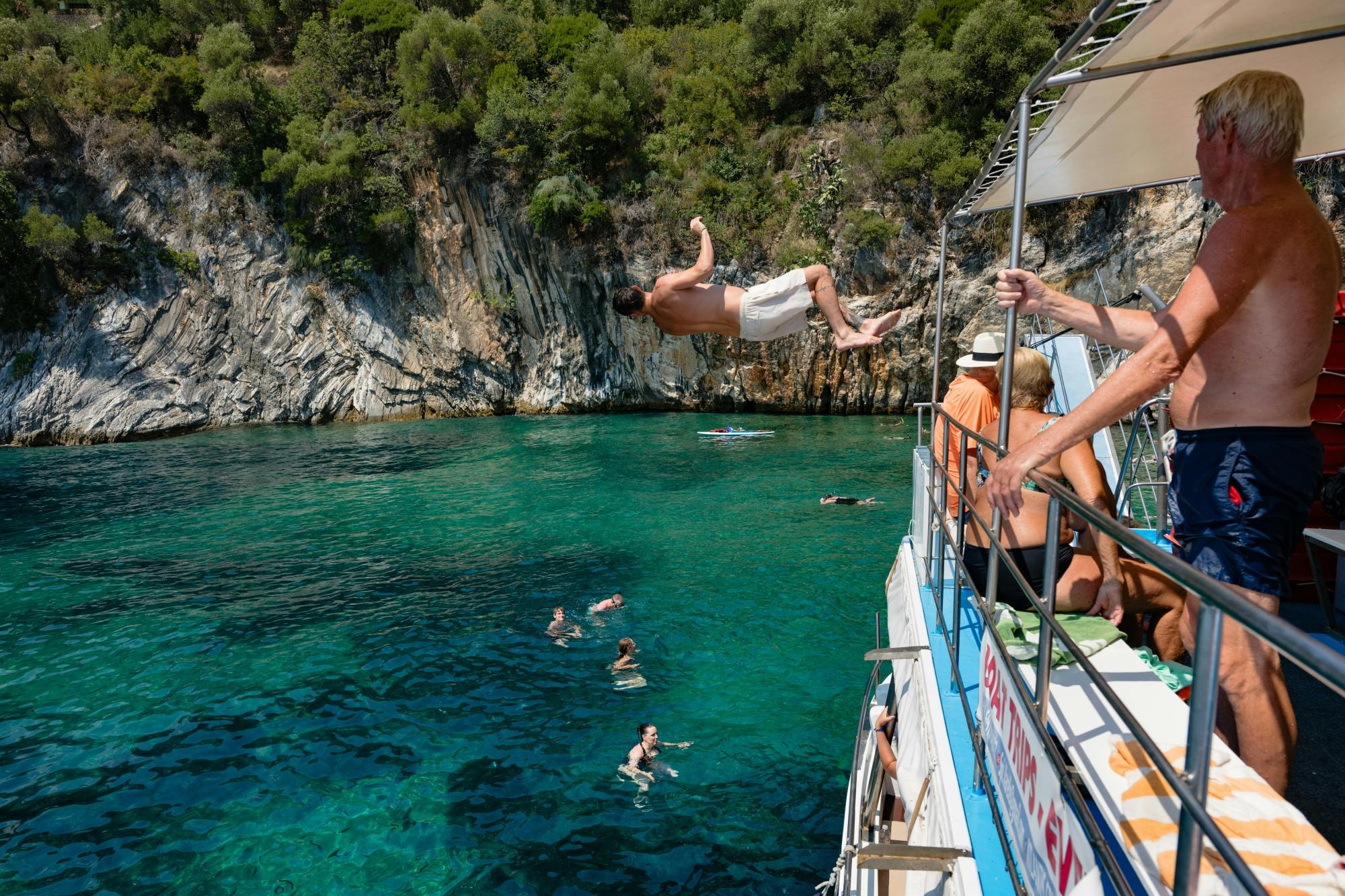 Corfu Blue Caves cruise with swim stops, lunch and optional transfers