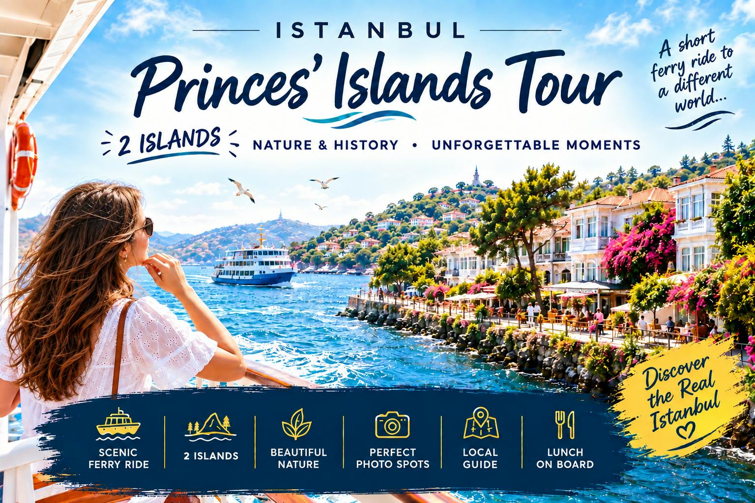 Visite guidée en bateau des Îles des Princes avec repas le midi au départ d'Istanbul