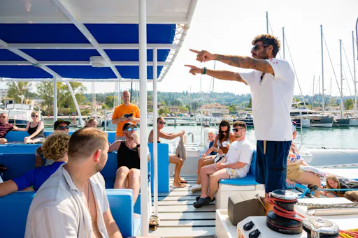 Corfu catamaran cruise with Greek lunch, drinks and optional transfers