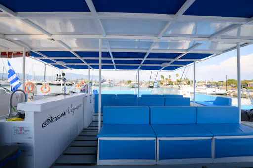 Corfu east coast catamaran cruise with drinks, meal and optional transfers