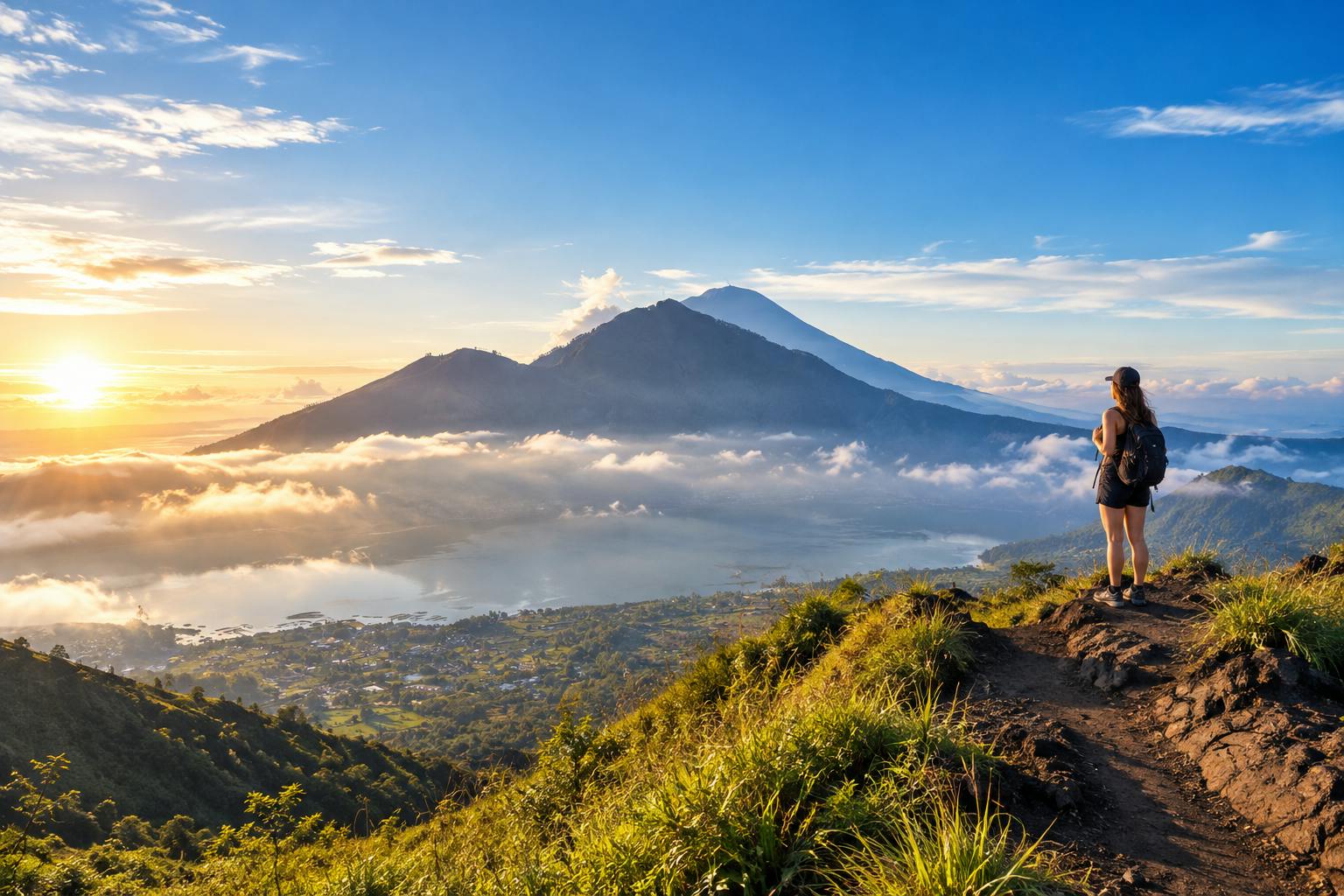 Randonnée au lever du soleil sur le mont Batur et visite d'une cascade cachée