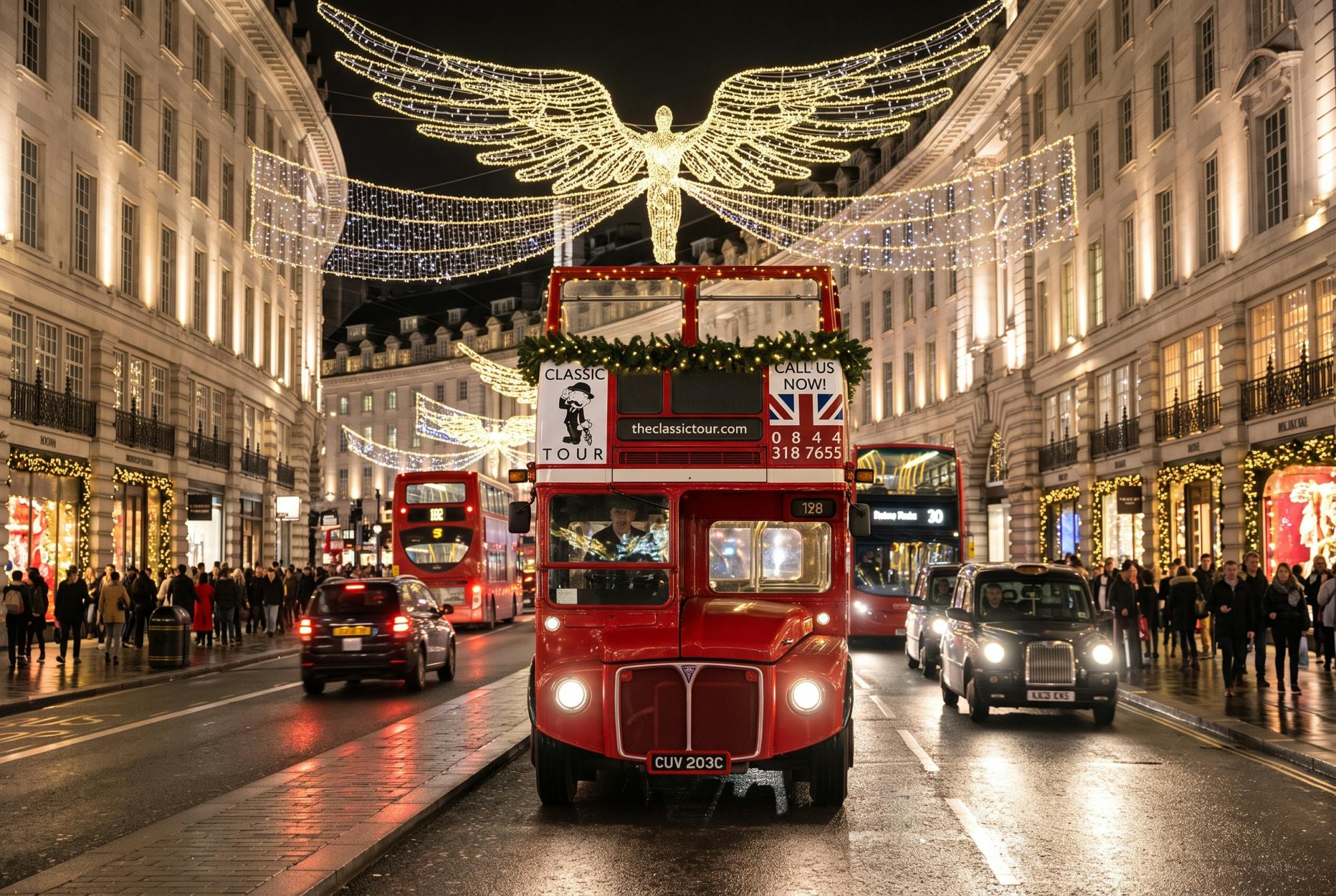 Offene Oldtimer-Bustour durch die Londoner Weihnachtsbeleuchtung