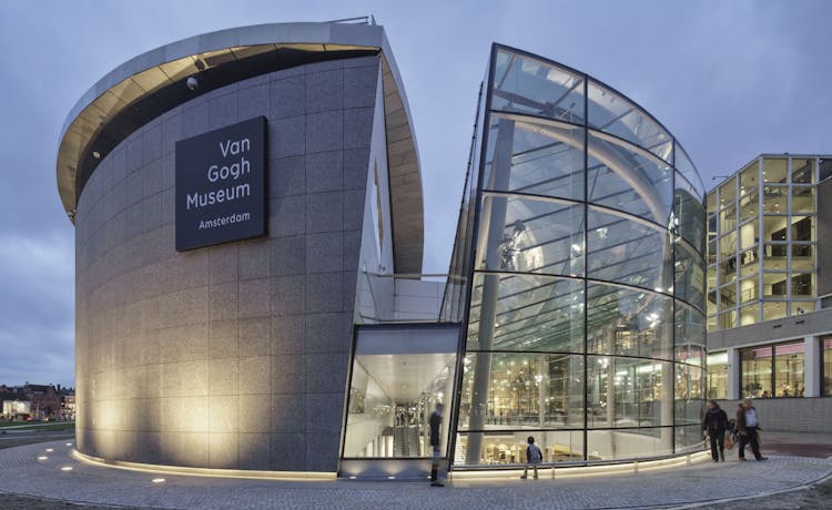 Van Gogh Museum entrance and Amsterdam canal cruise