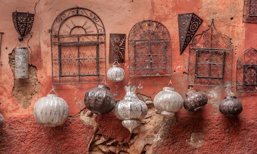 Metalwork for sale in souk in Marrakech.jpg