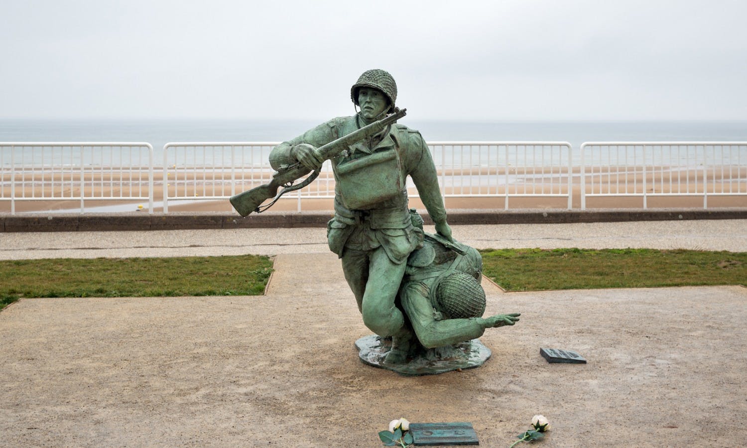 Soldier statue memorial. Omaha beach, France..jpg