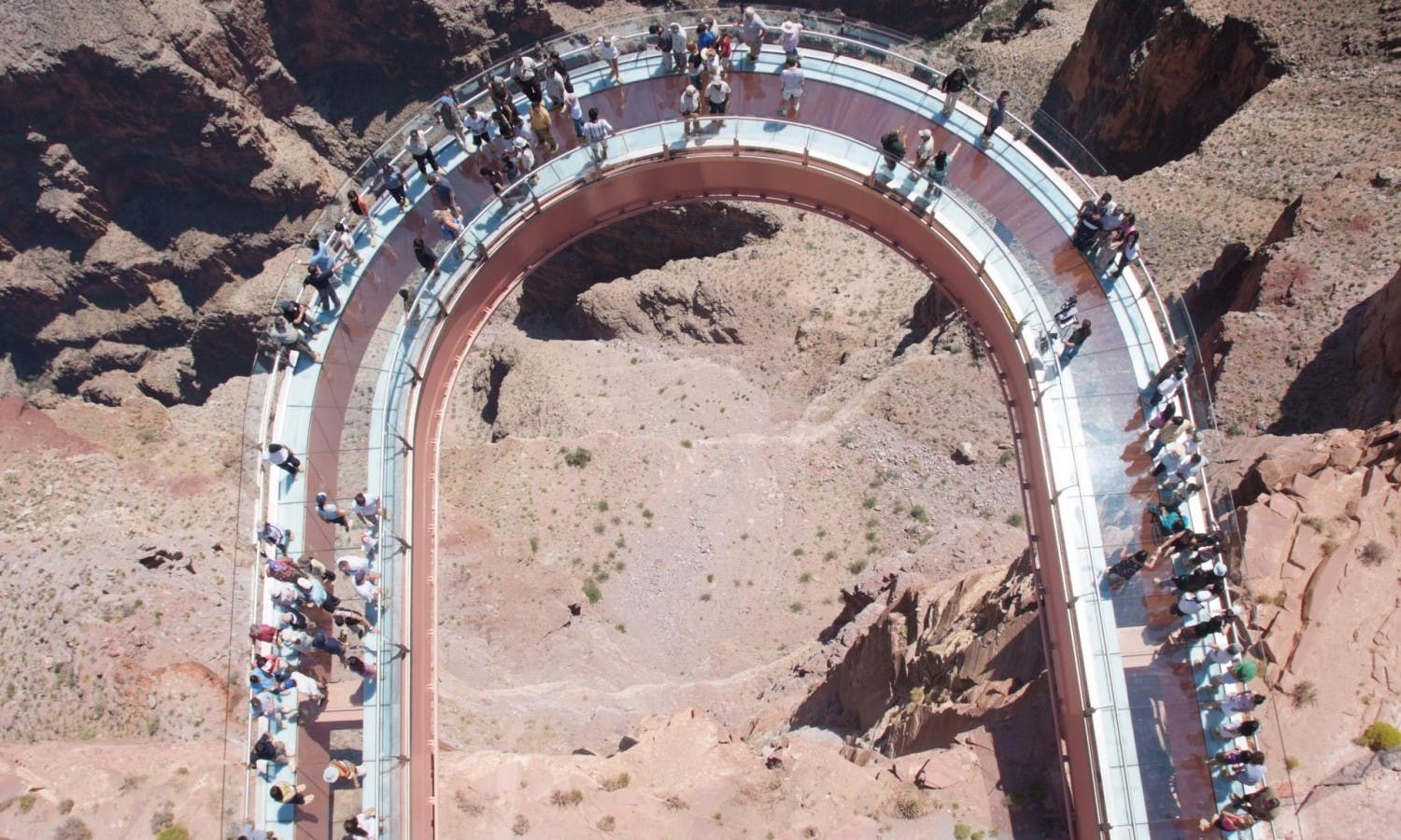 Grand Canyon West Rim with helicopter, boat and Skywalk.jpg