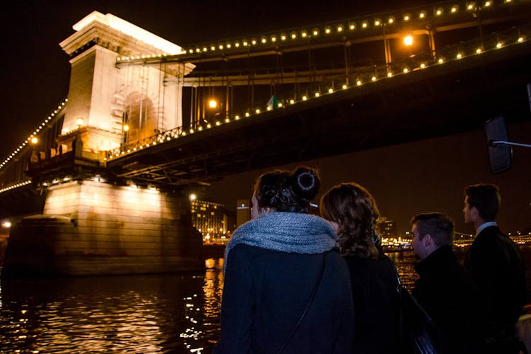 Danube Budapest cruise people under bridge.jpg