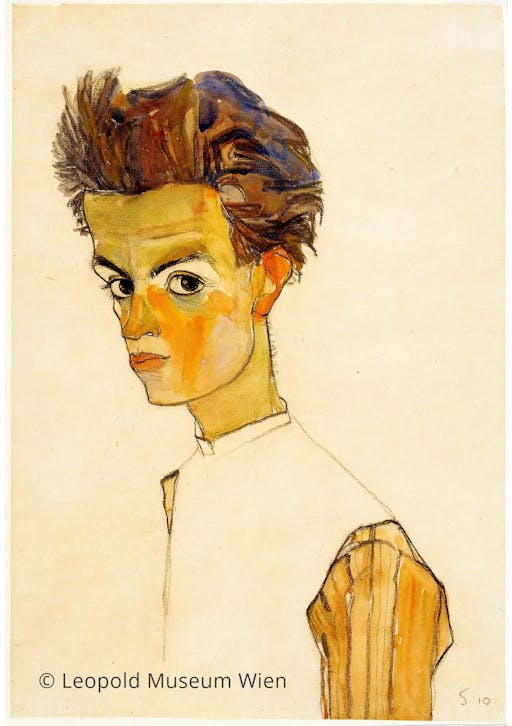 Leopold Museum Egon Schiele, Selbstbildnis mit gestreiftem Hemd, 1910. © Leopold Museum Wien  jpg.jpg