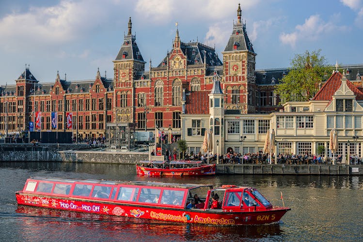 City Sightseeing hop-on hop-off bus tour of Amsterdam with canal cruise