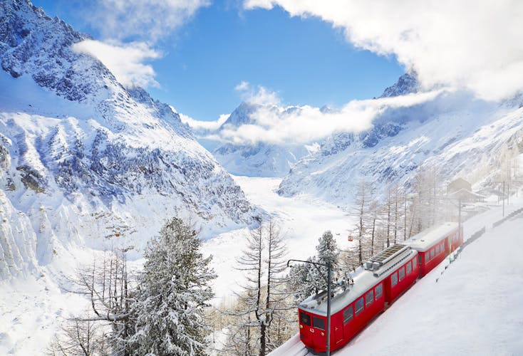 Bus trip from Geneva to Chamonix cable car and mountain train