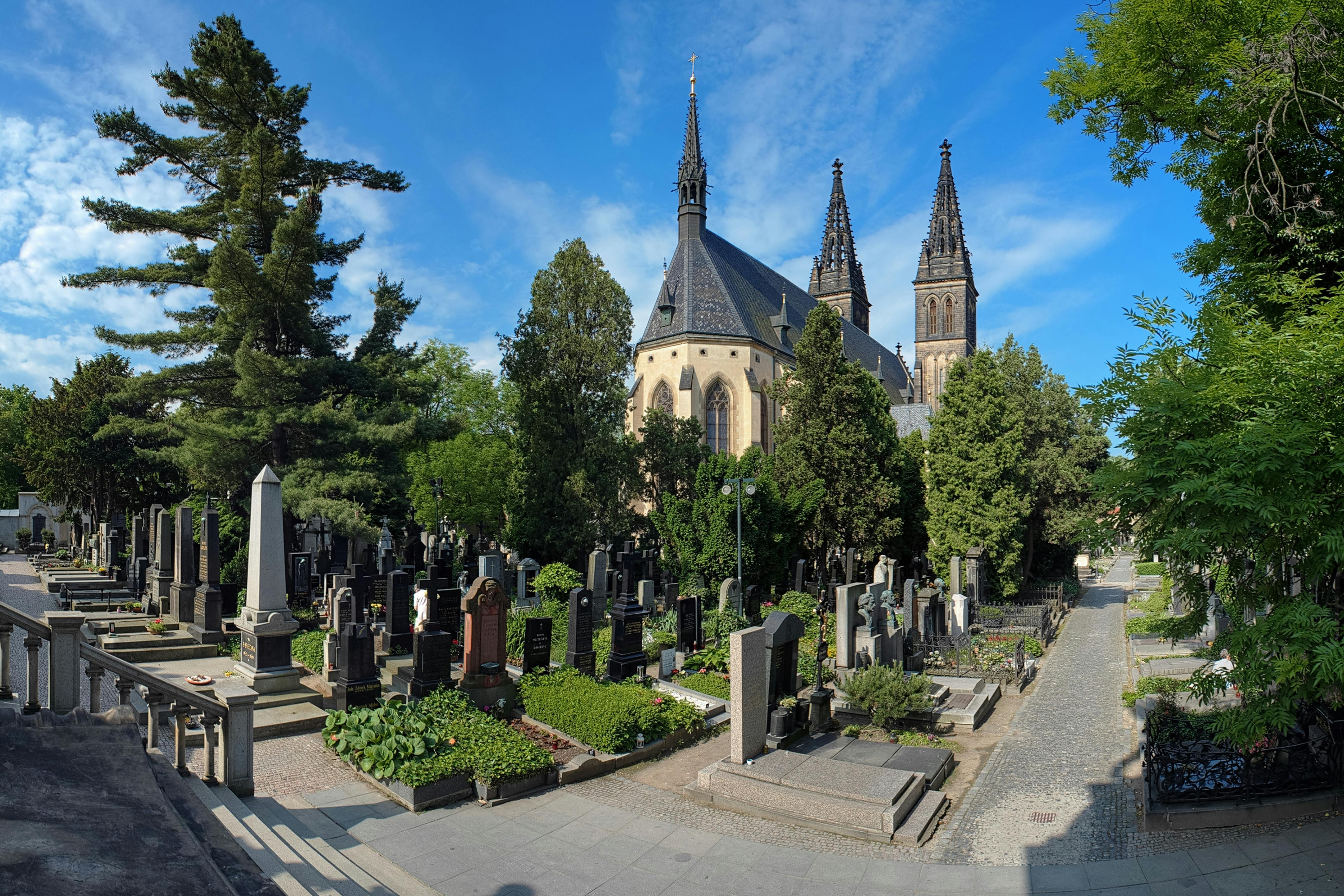 Vysehrad cemetery and basilica of St. Peter and St. Paul in Prague, Czech Republic.jpg
