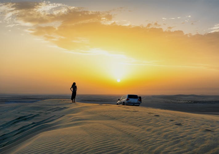 Doha desert safari, camel ride, sandboarding and Inland Sea