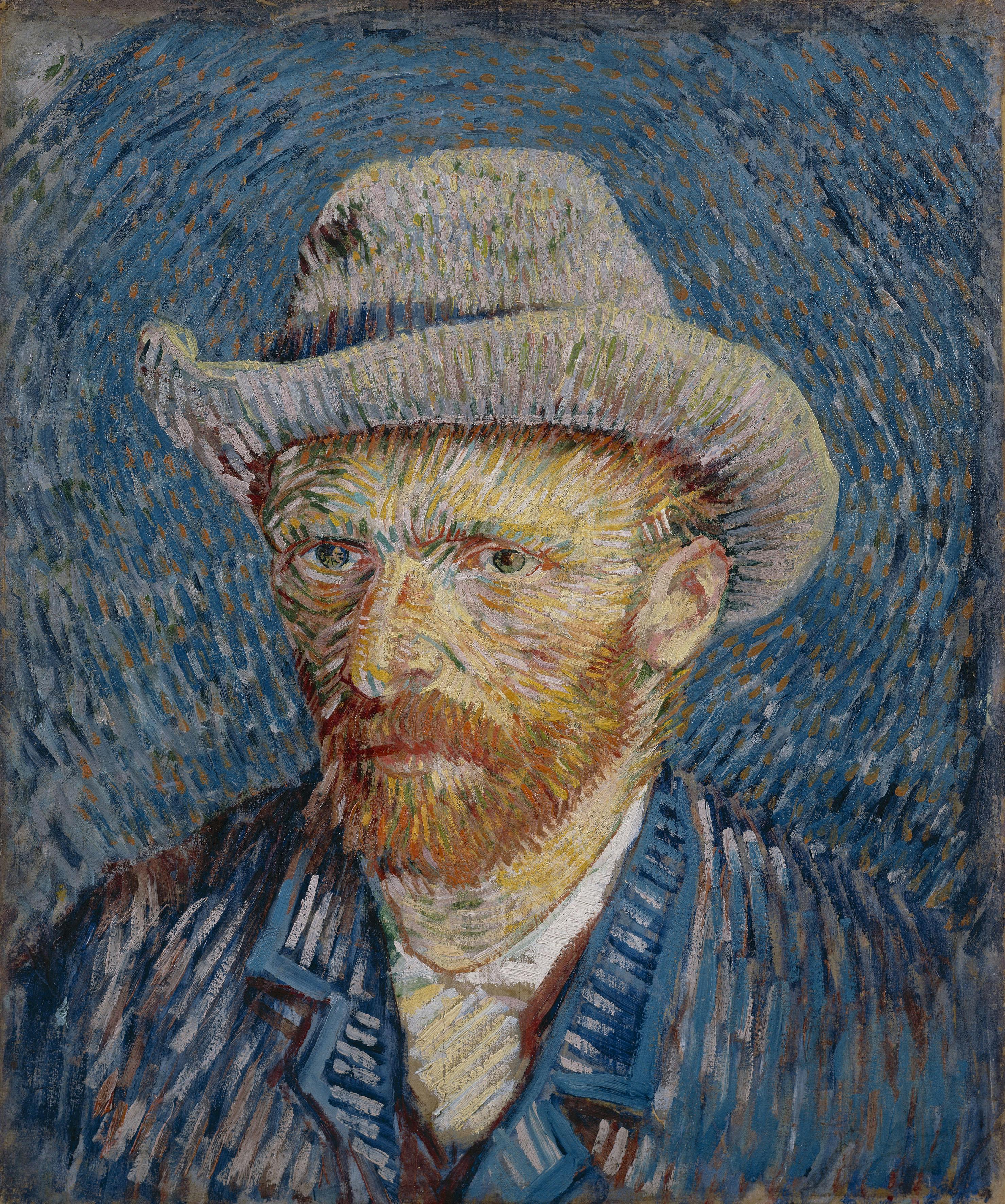 Zelfportret met grijze vilthoed Vincent van gogh 1887 foto Van Gogh Musuem.jpg