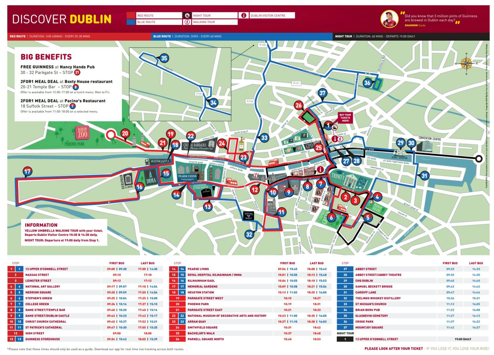 Dublin Hop On Hop Off Bus Tour Route Map